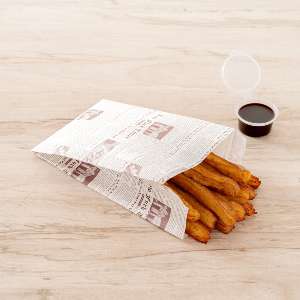 Bag Tek Sepia Newsprint Paper French Fry / Snack Bag - 5" x 3" x 8 3/4" - 100 count box