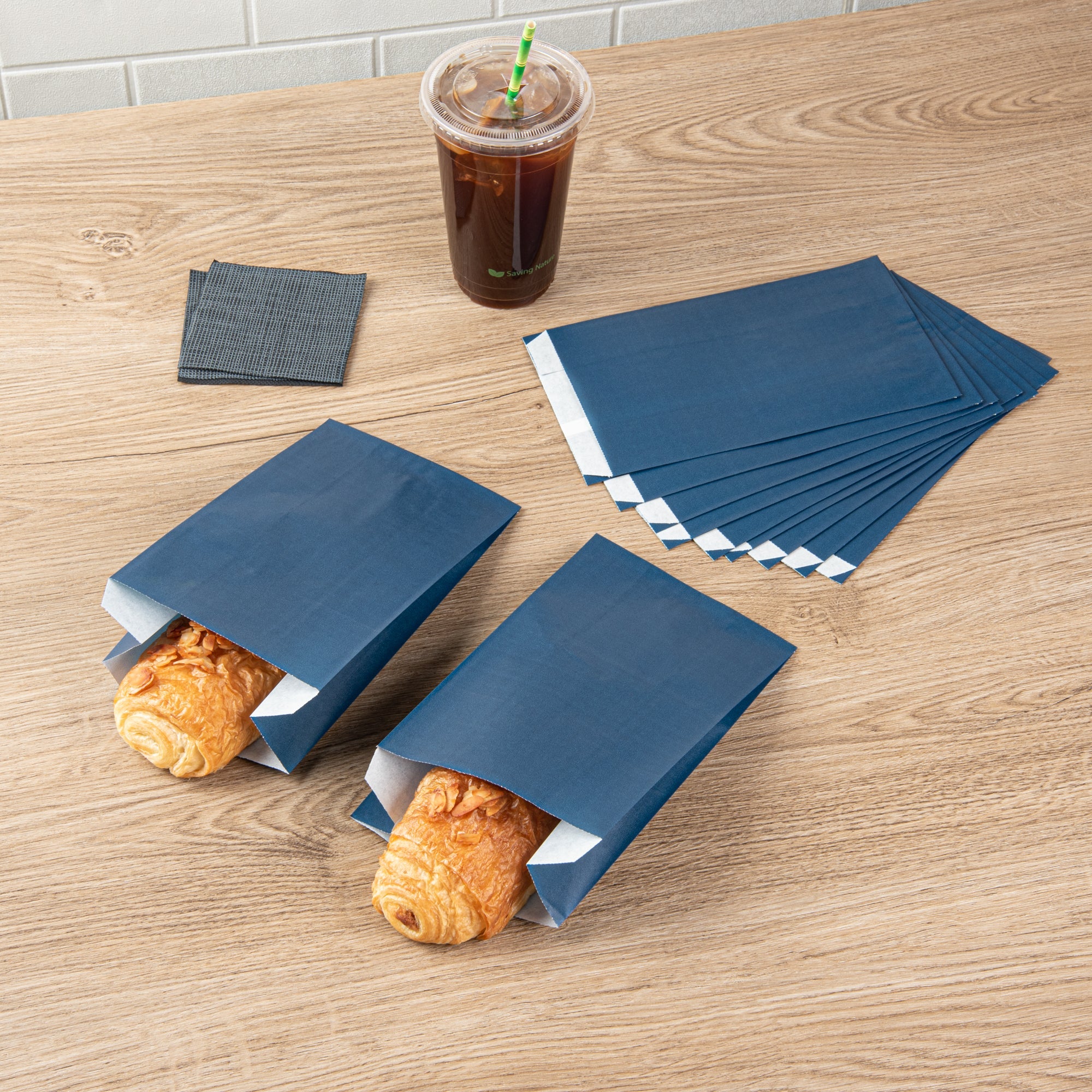 Bag Tek Midnight Blue Paper French Fry / Snack Bag - 5" x 3" x 8 3/4" - 100 count box