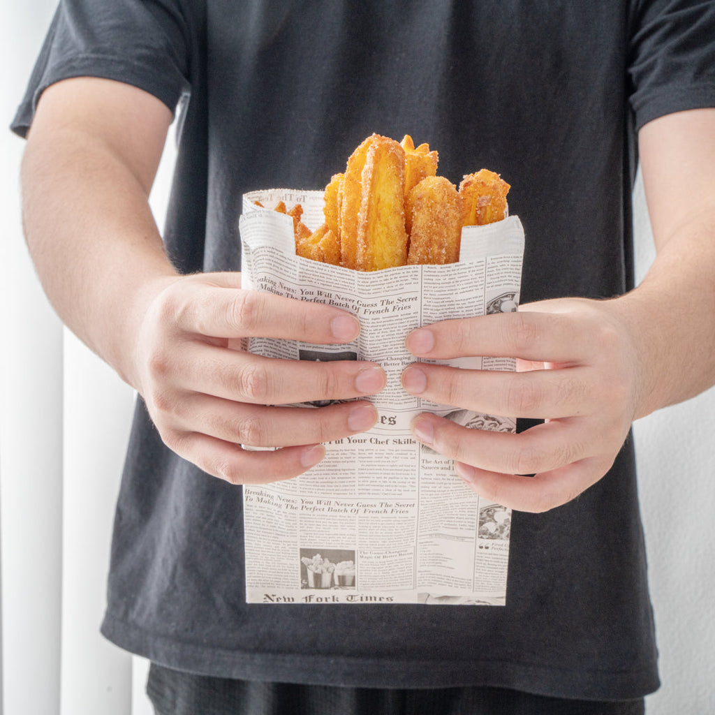 Bag Tek Newsprint Paper French Fry / Snack Bag - 5" x 3" x 8 3/4" - 100 count box
