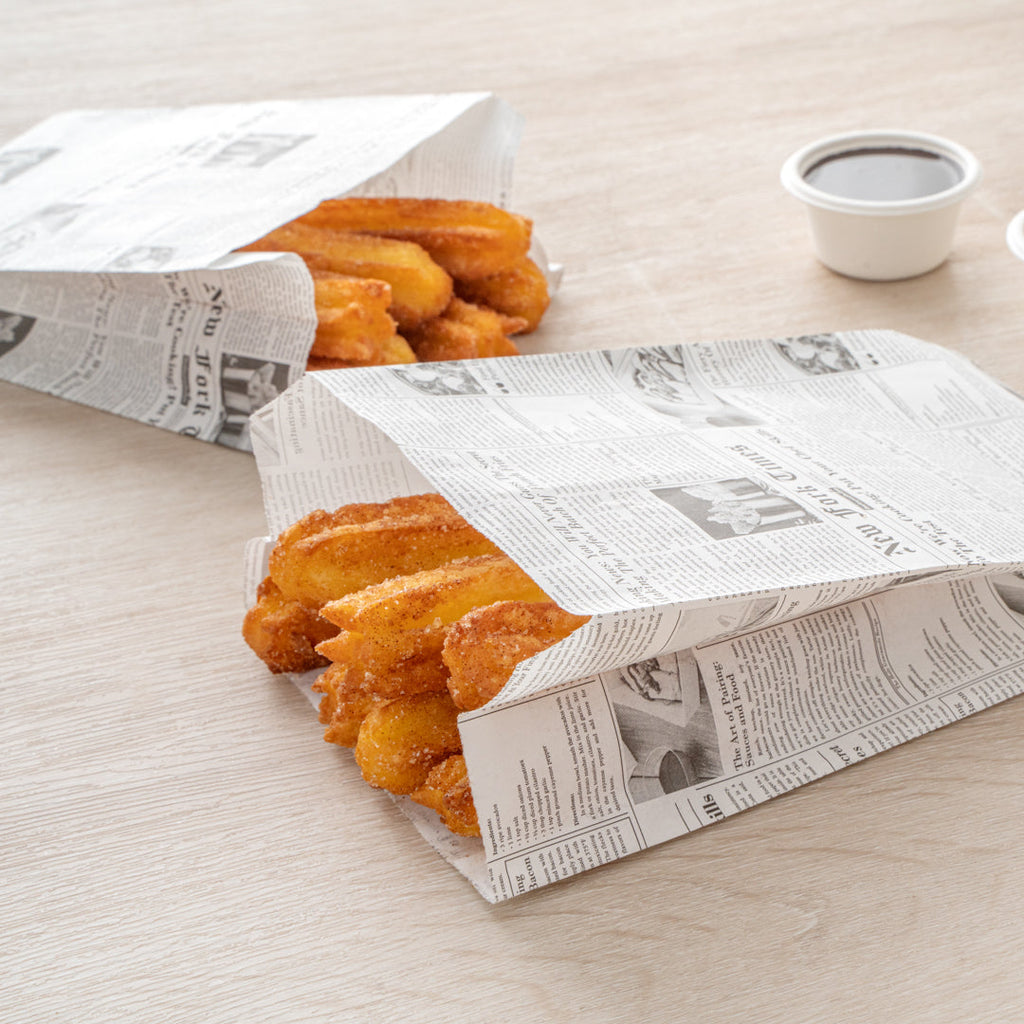 Bag Tek Newsprint Paper French Fry / Snack Bag - 5" x 3" x 8 3/4" - 100 count box