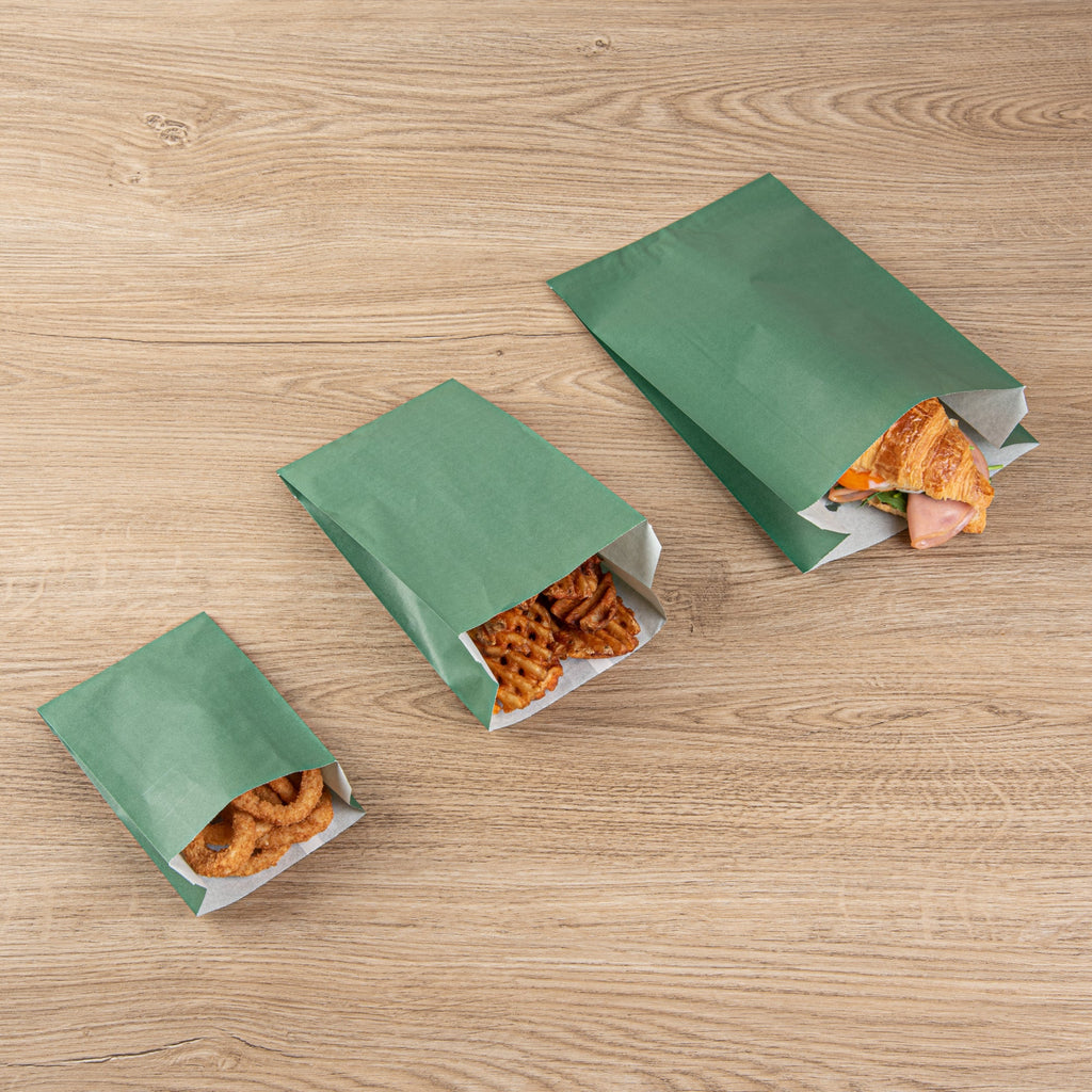 Bag Tek Forest Green Paper French Fry / Snack Bag - 7" x 3" x 11" - 100 count box