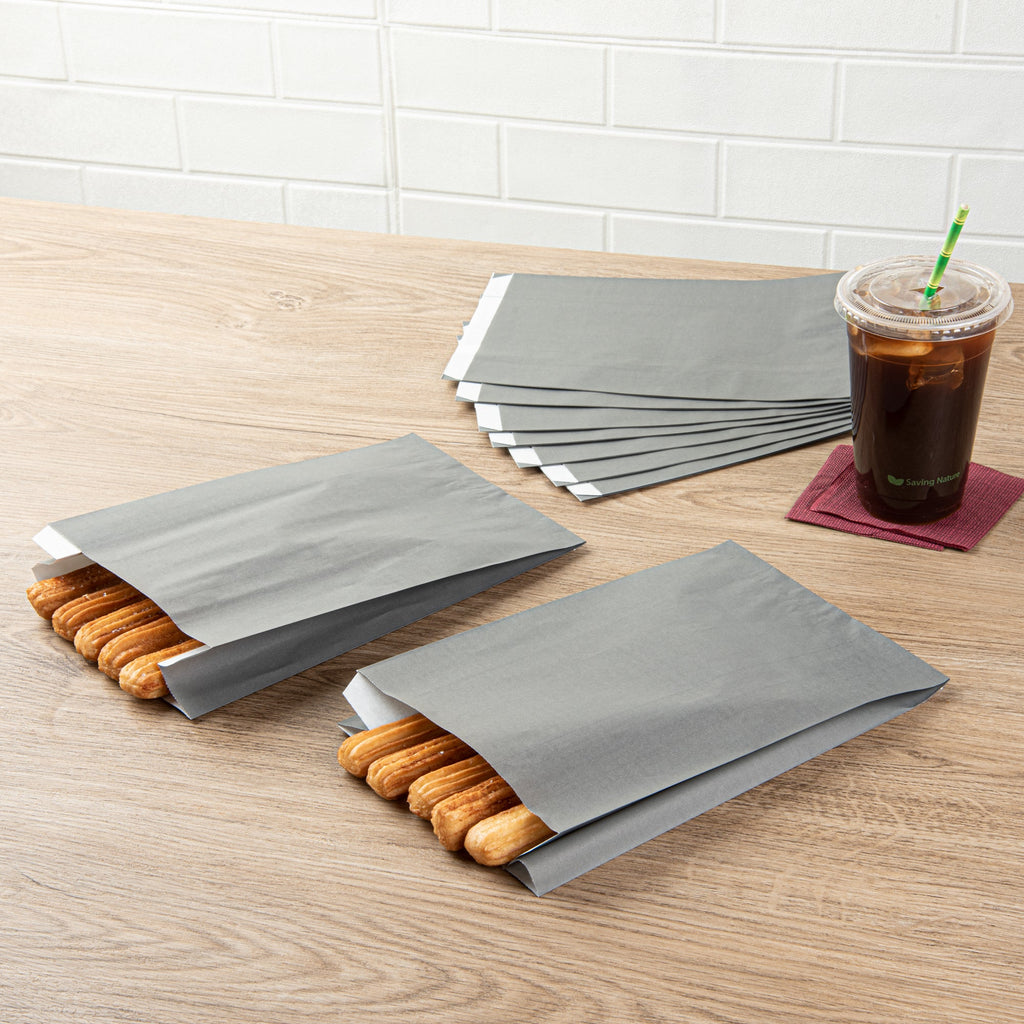 Bag Tek Gray Paper French Fry / Snack Bag - 7" x 3" x 11" - 100 count box