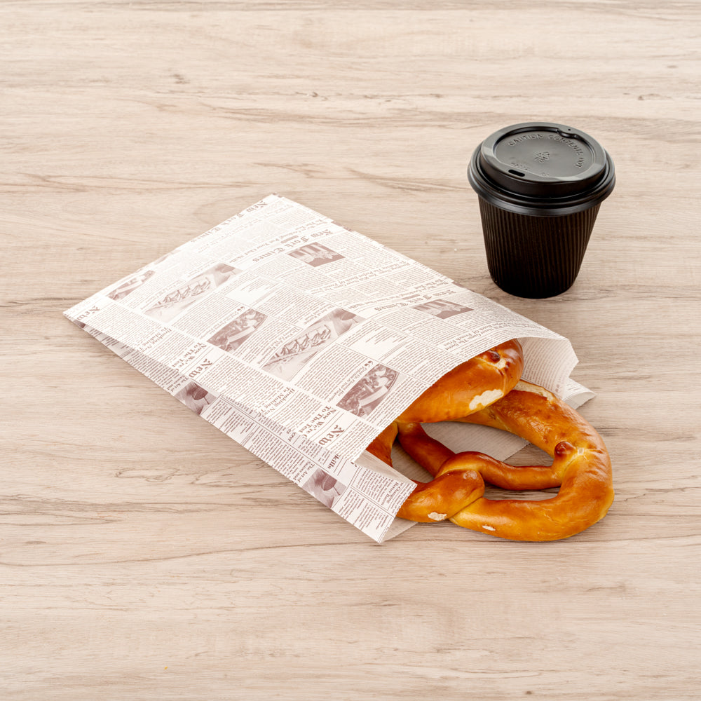 Bag Tek Sepia Newsprint Paper French Fry / Snack Bag - 7" x 3" x 11" - 100 count box