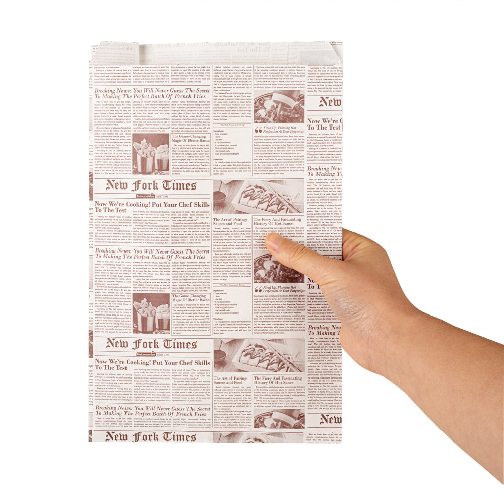Bag Tek Sepia Newsprint Paper French Fry / Snack Bag - 7" x 3" x 11" - 100 count box