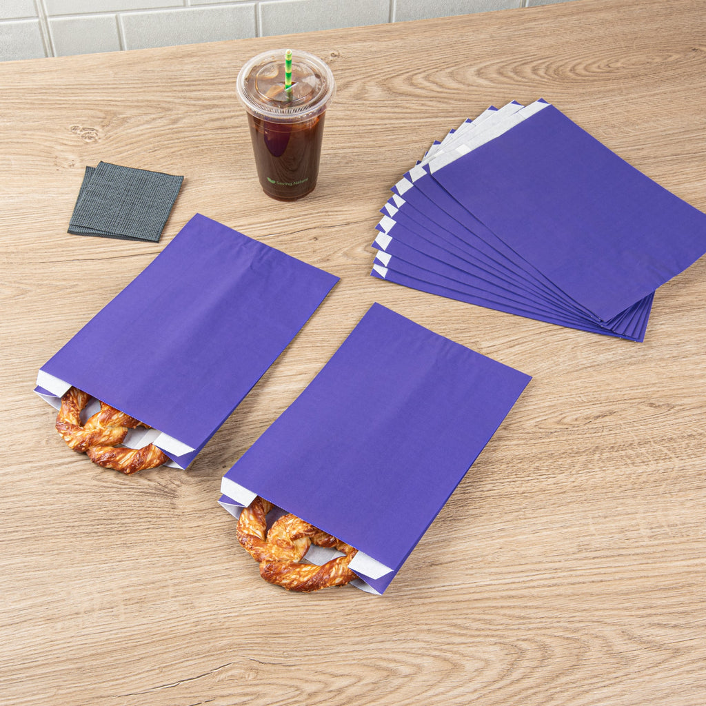Bag Tek Purple Paper French Fry / Snack Bag - 7" x 3" x 11" - 100 count box