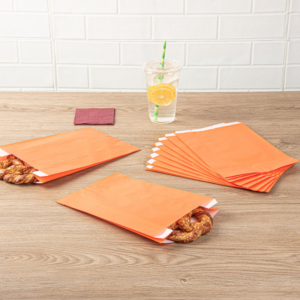 Bag Tek Tangerine Orange Paper French Fry / Snack Bag - 7" x 3" x 11" - 100 count box