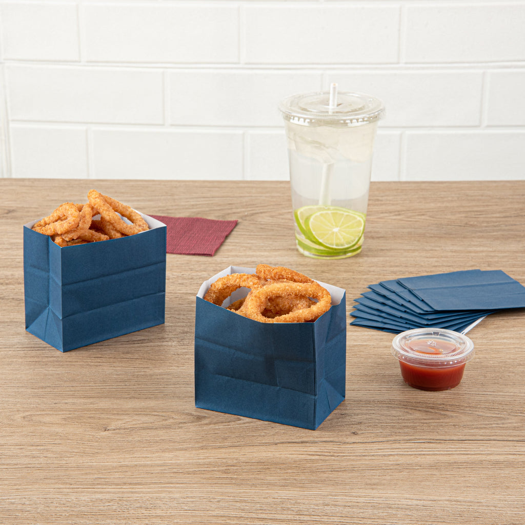 Bag Tek Midnight Blue Paper Small Snack Bag - 3 3/4" x 2 1/4" x 3 3/4" - 100 count box