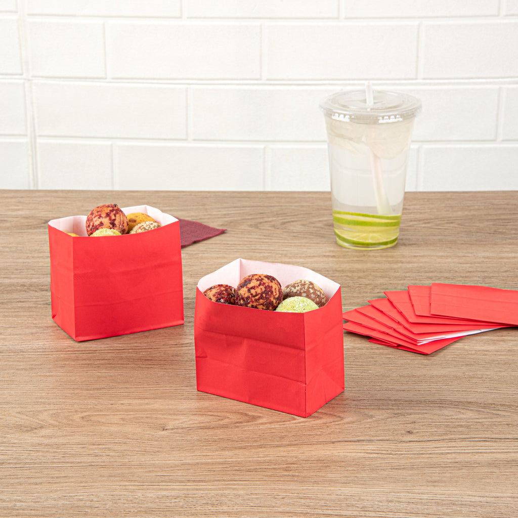 Bag Tek Red Paper Small Snack Bag - 3 3/4" x 2 1/4" x 3 3/4" - 100 count box