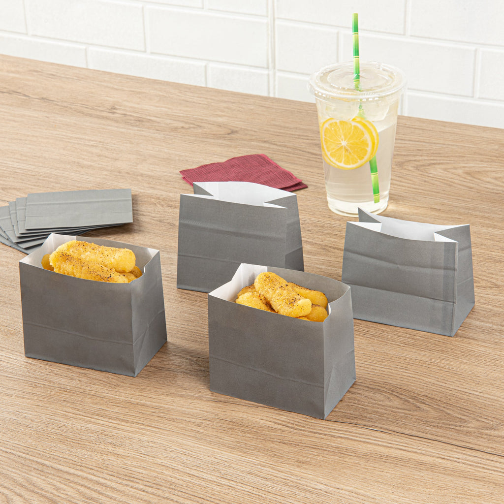 Bag Tek Gray Paper Large Snack Bag - 4 1/4" x 2 1/2" x 3 3/4" - 100 count box