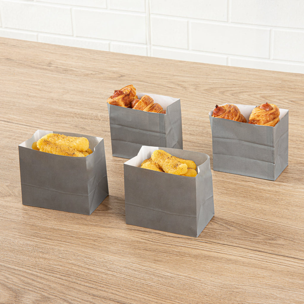 Bag Tek Gray Paper Large Snack Bag - 4 1/4" x 2 1/2" x 3 3/4" - 100 count box