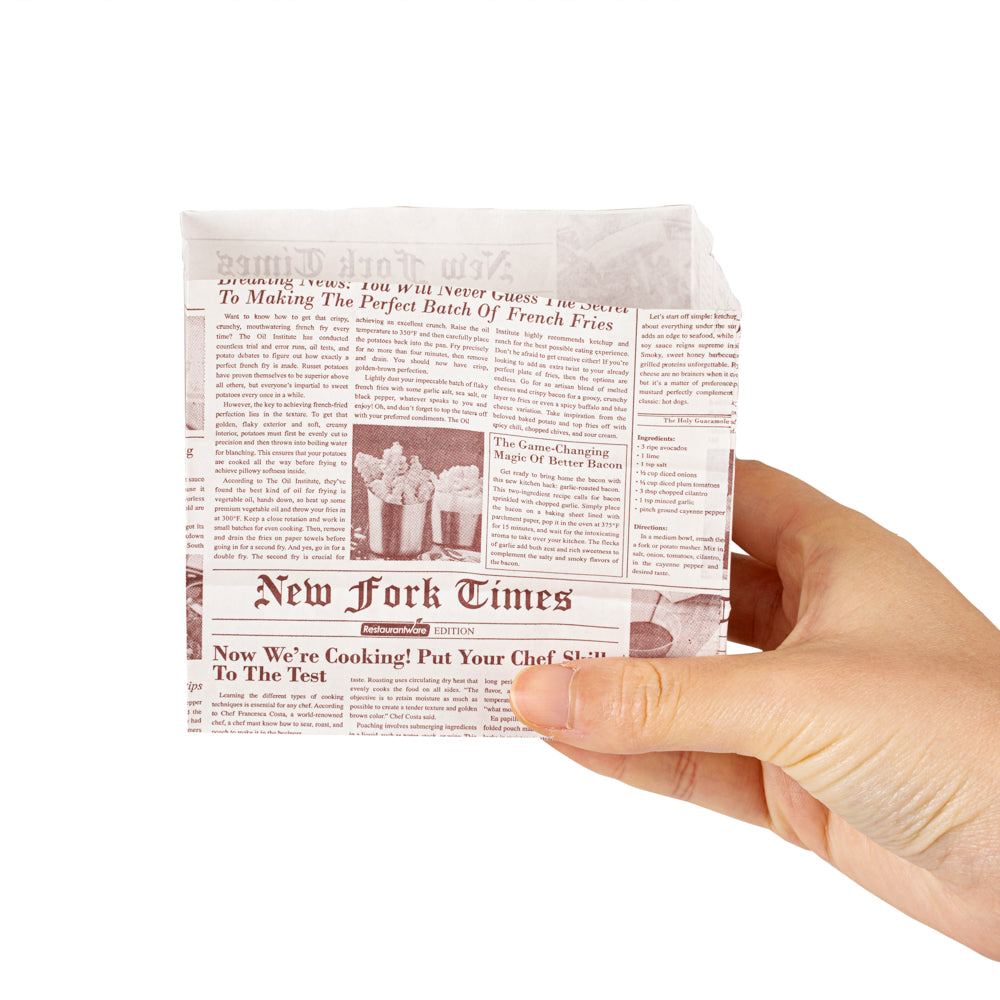 Bag Tek Sepia Newsprint Paper Large Snack Bag - 4 1/4" x 2 1/2" x 3 3/4" - 100 count box