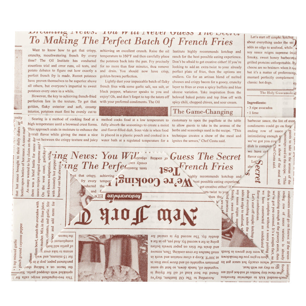 Bag Tek Sepia Newsprint Paper Large Snack Bag - 4 1/4" x 2 1/2" x 3 3/4" - 100 count box