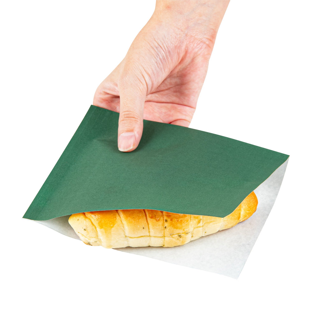 Bag Tek Forest Green Paper Small Double Open Bag - Greaseproof - 6 1/4" x 4 3/4" - 100 count box