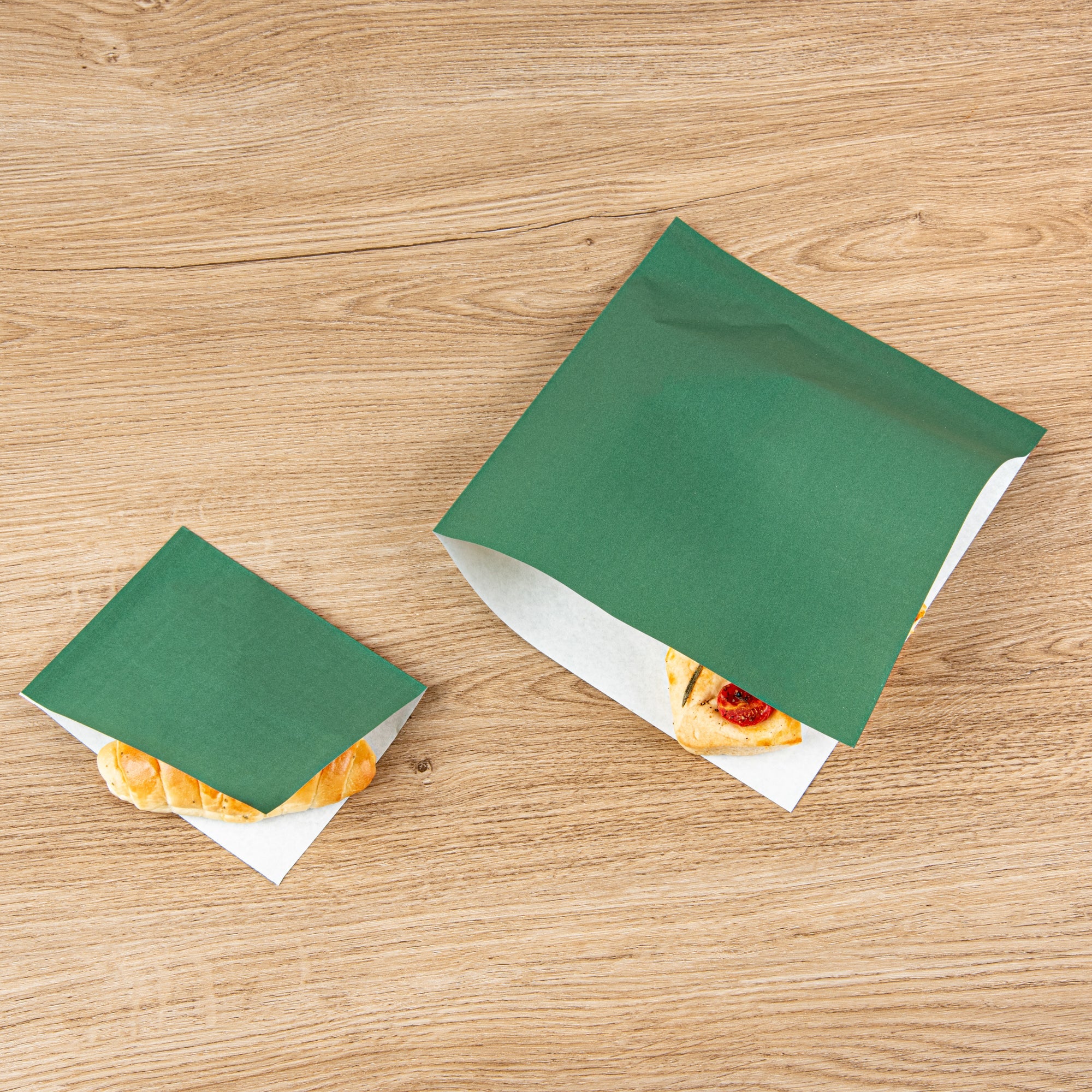 Bag Tek Forest Green Paper Small Double Open Bag - Greaseproof - 6 1/4" x 4 3/4" - 100 count box