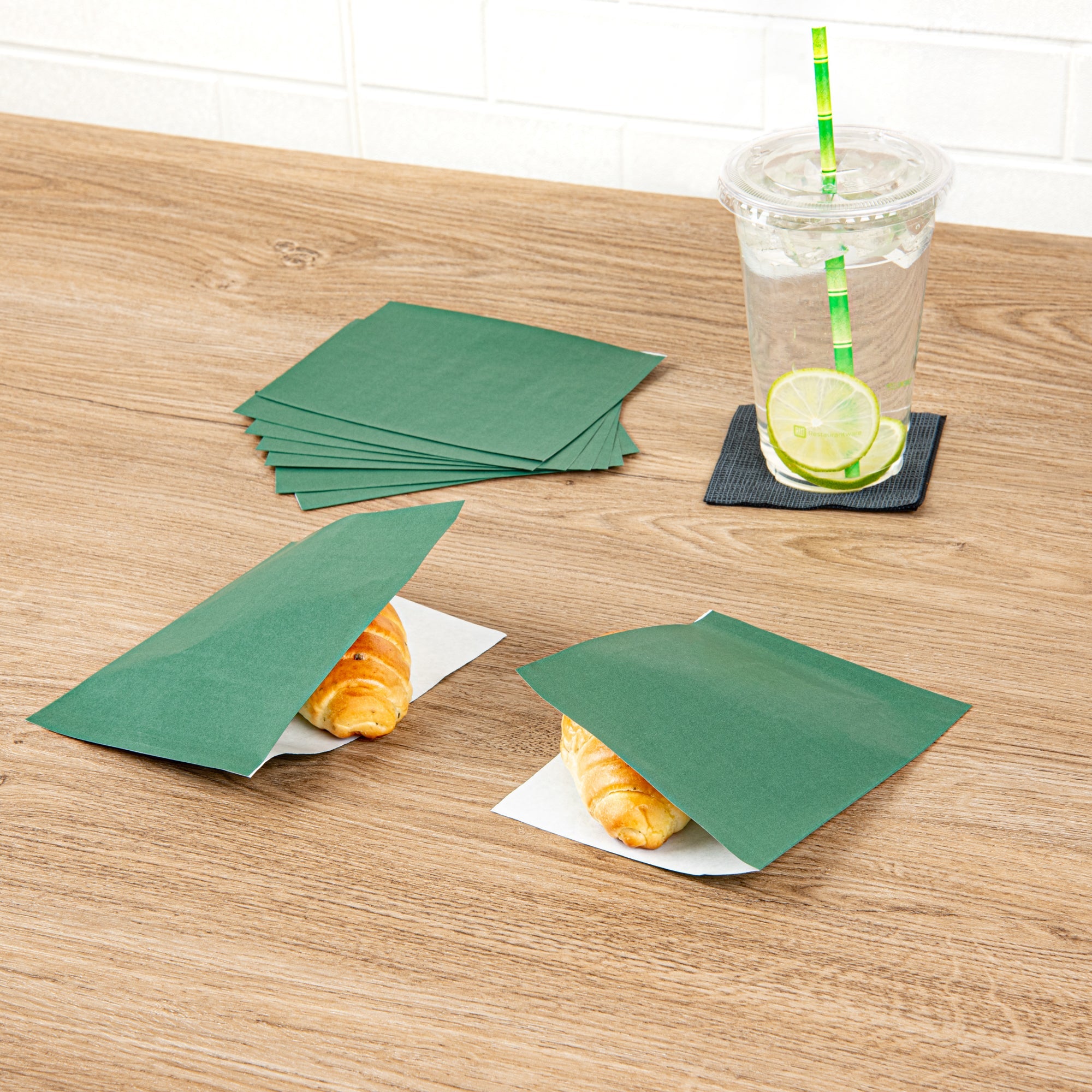 Bag Tek Forest Green Paper Small Double Open Bag - Greaseproof - 6 1/4" x 4 3/4" - 100 count box