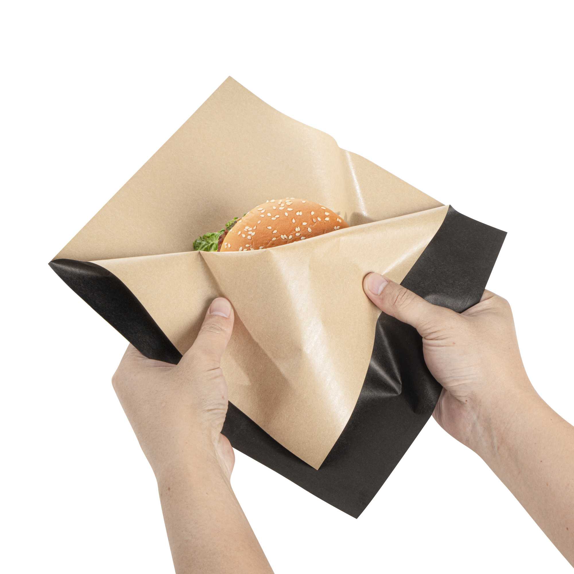 Bag Tek Black Paper Large Double Open Bag - Greaseproof - 10" x 9" - 100 count box