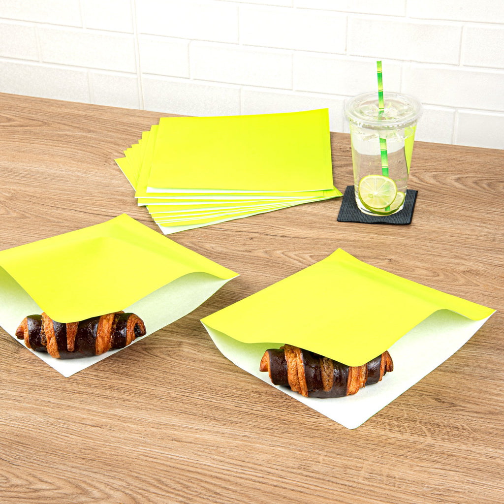 Bag Tek Eco Green Paper Large Double Open Bag - Greaseproof - 10" x 9" - 100 count box