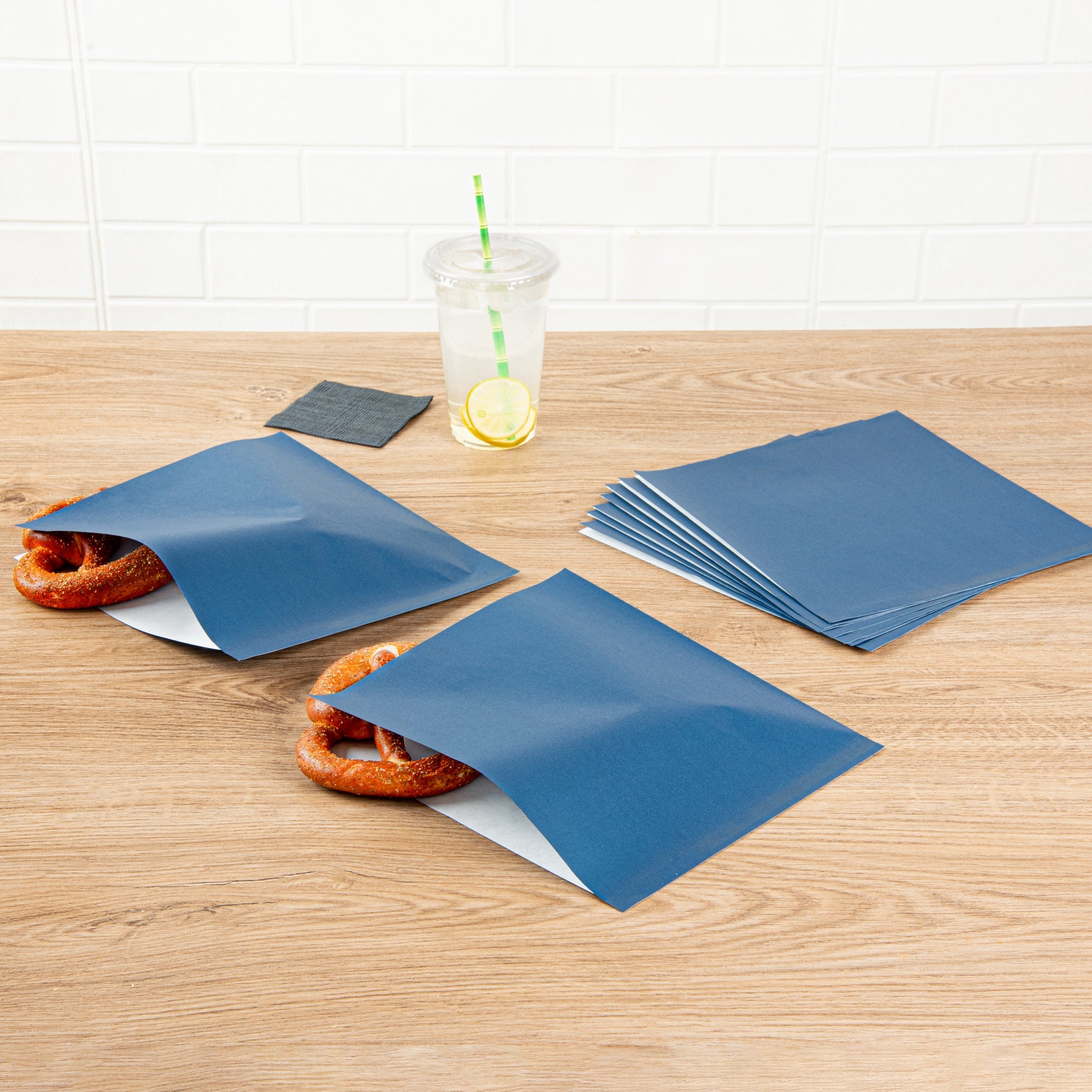 Bag Tek Midnight Blue Paper Large Double Open Bag - Greaseproof - 10" x 9" - 100 count box