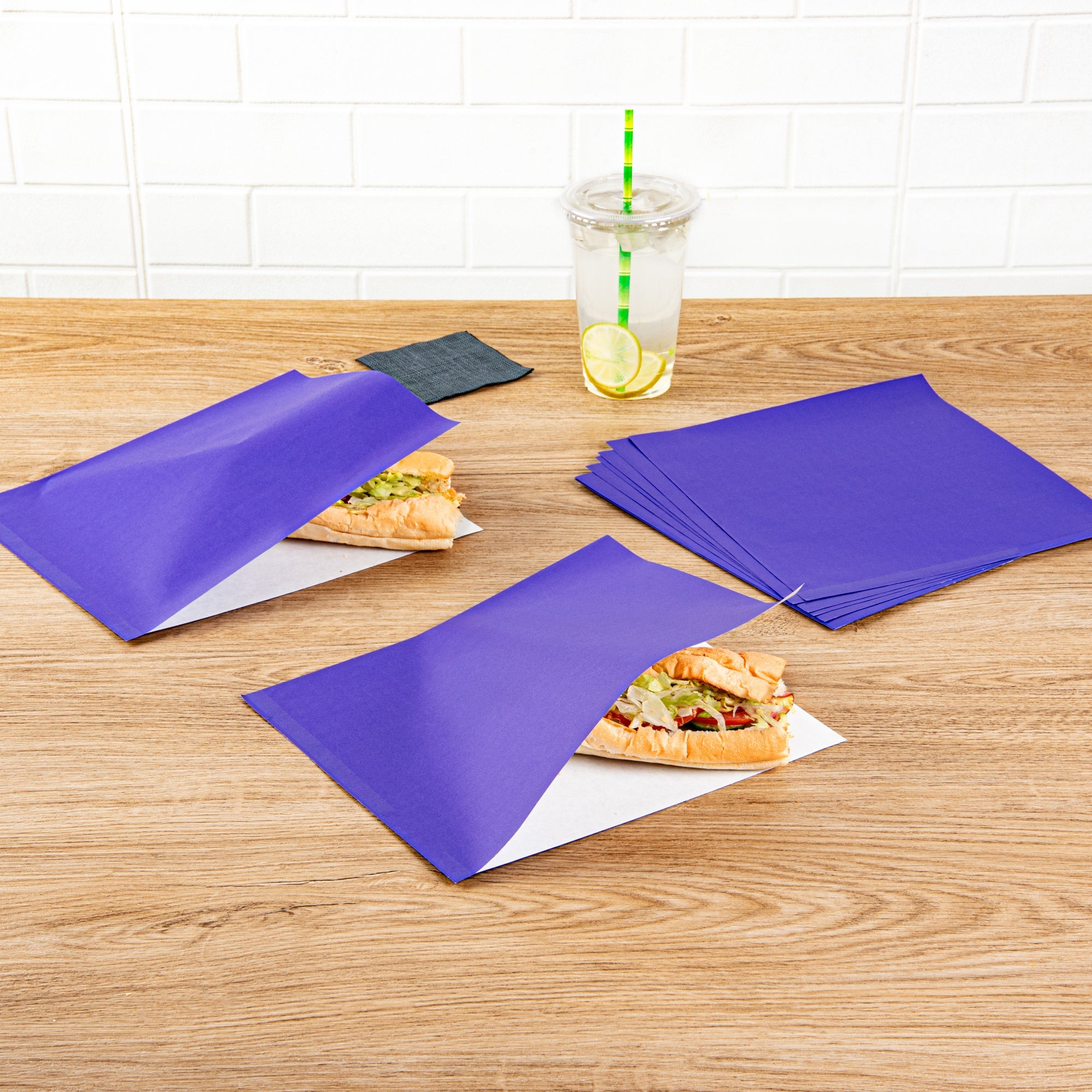 Bag Tek Purple Paper Large Double Open Bag - Greaseproof - 10" x 9" - 100 count box