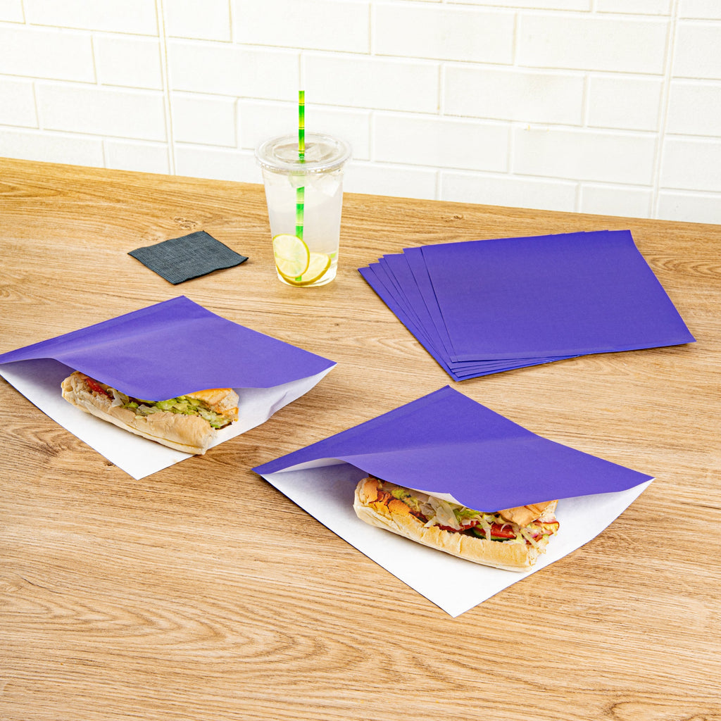 Bag Tek Purple Paper Large Double Open Bag - Greaseproof - 10" x 9" - 100 count box