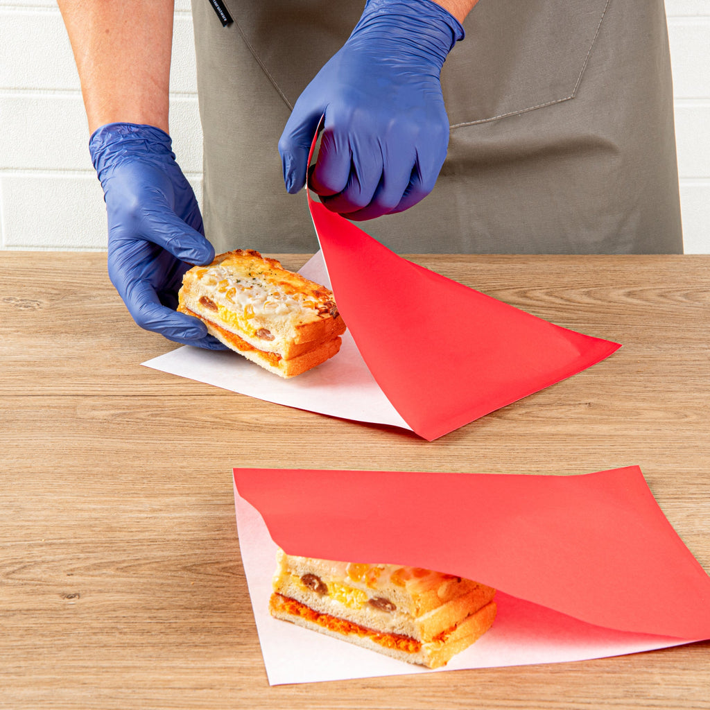 Bag Tek Red Paper Large Double Open Bag - Greaseproof - 10" x 9" - 100 count