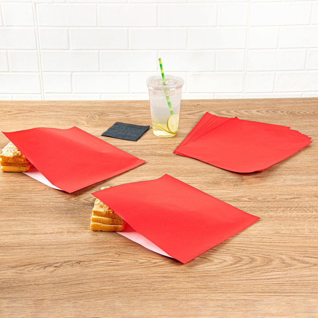 Bag Tek Red Paper Large Double Open Bag - Greaseproof - 10" x 9" - 100 count
