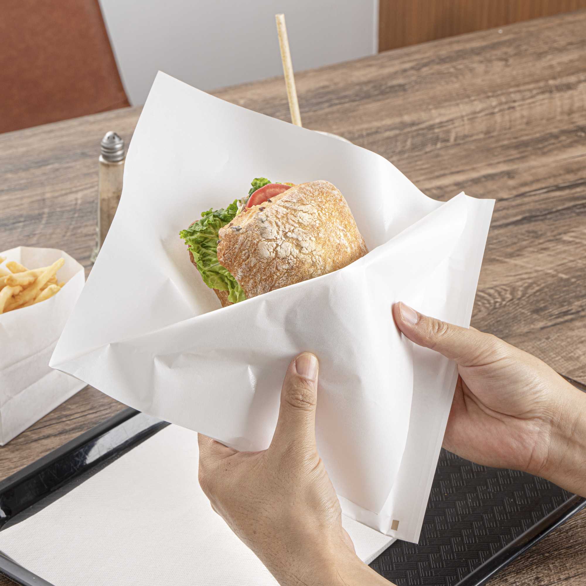Bag Tek White Paper Large Double Open Bag - Greaseproof - 10" x 9" - 100 count box