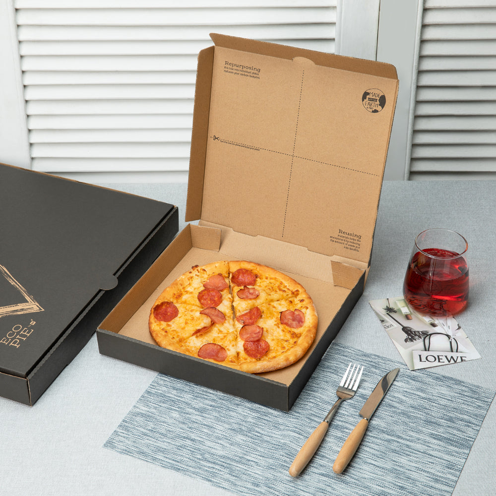 Eco Pie Kraft and Black Paper Corrugated Pizza Box - Repurpose for Plates - 16 1/4" x 16 1/4" x 1 3/4" - 50 count box