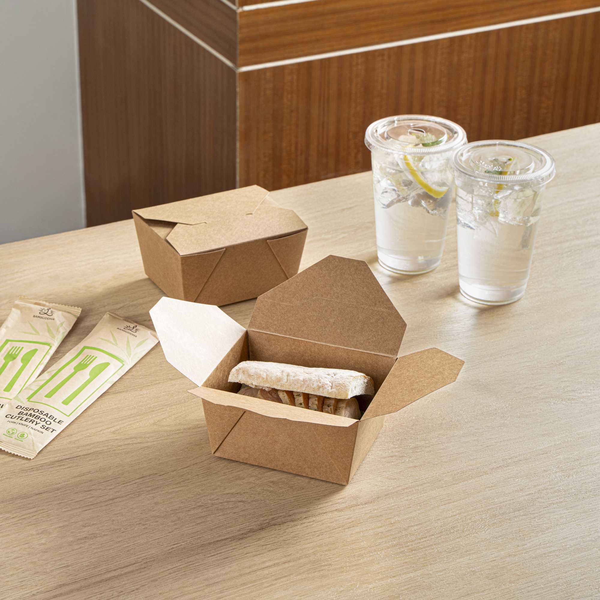 Bio Tek 30 oz Rectangle Kraft Paper Microwavable #1 Bio Box Take Out Container - 5" x 4" x 2 1/2" - 50 count box