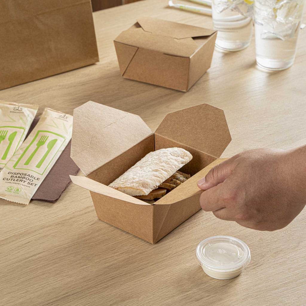 Bio Tek 30 oz Rectangle Kraft Paper Microwavable #1 Bio Box Take Out Container - 5" x 4" x 2 1/2" - 200 count box