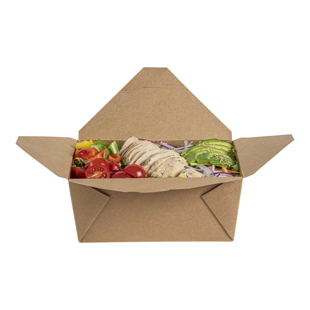 Bio Tek 98 oz Rectangle Kraft Paper Microwavable #4 Bio Box Take Out Container - 8 1/2" x 6 1/4" x 3 1/2" - 50 count box