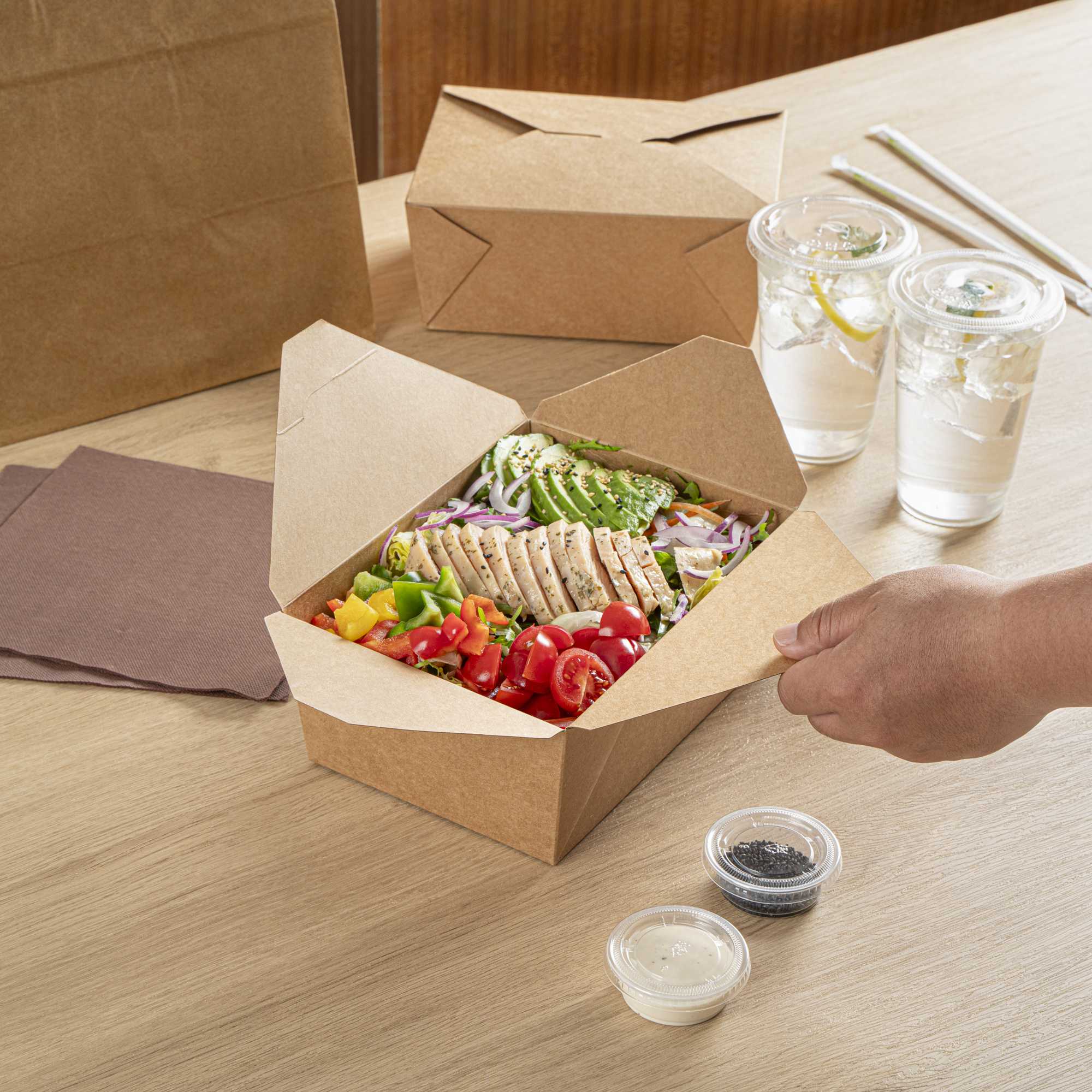 Bio Tek 98 oz Rectangle Kraft Paper Microwavable #4 Bio Box Take Out Container - 8 1/2" x 6 1/4" x 3 1/2" - 50 count box