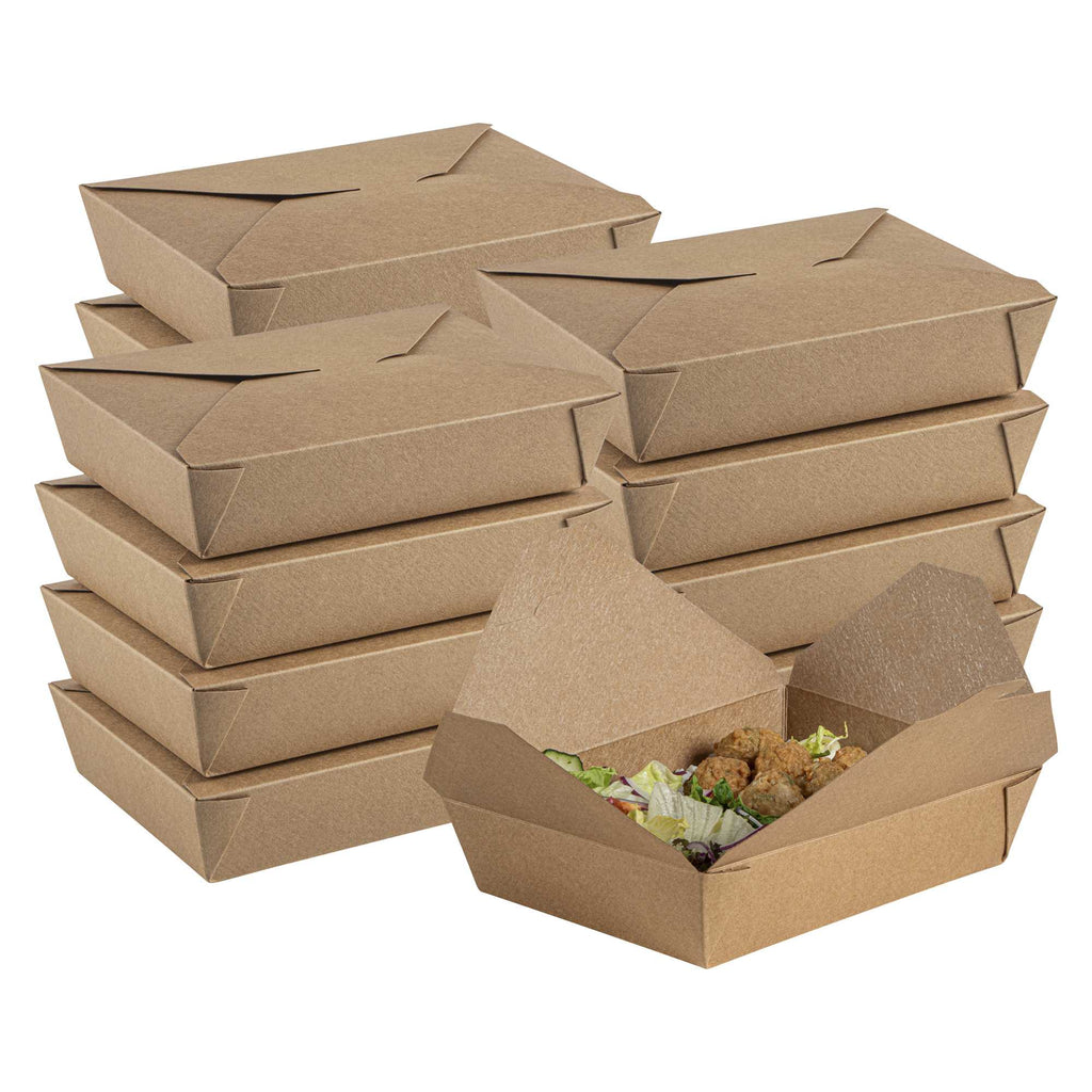 Bio Tek 49 oz Rectangle Kraft Paper Microwavable #2 Bio Box Take Out Container - 8 1/2" x 6 1/4" x 2" - 50 count box