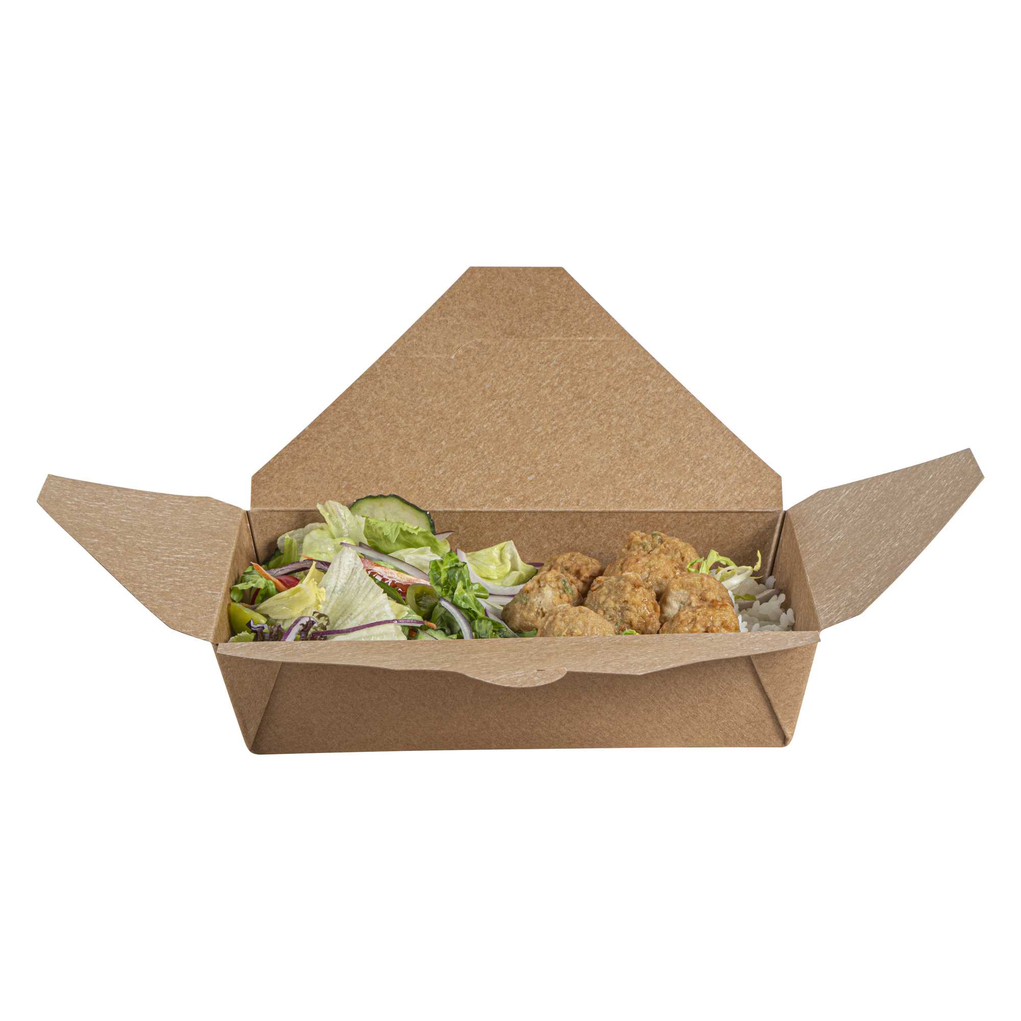 Bio Tek 49 oz Rectangle Kraft Paper Microwavable #2 Bio Box Take Out Container - 8 1/2" x 6 1/4" x 2" - 50 count box
