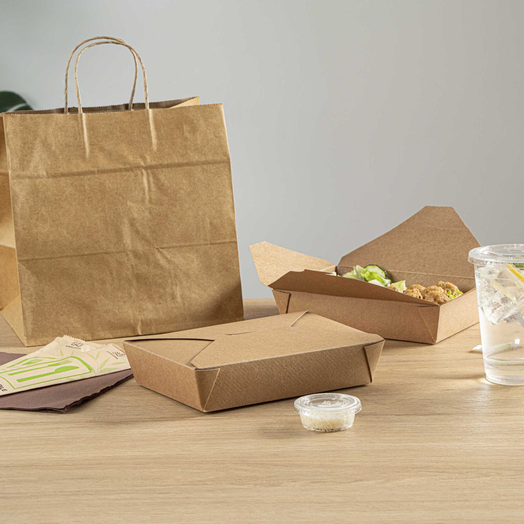 Bio Tek 49 oz Rectangle Kraft Paper Microwavable #2 Bio Box Take Out Container - 8 1/2" x 6 1/4" x 2" - 50 count box