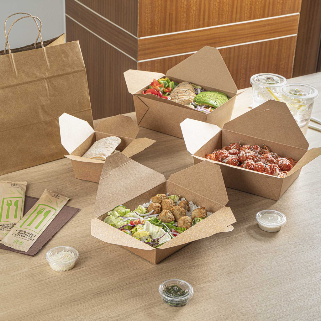 Bio Tek 49 oz Rectangle Kraft Paper Microwavable #2 Bio Box Take Out Container - 8 1/2" x 6 1/4" x 2" - 50 count box