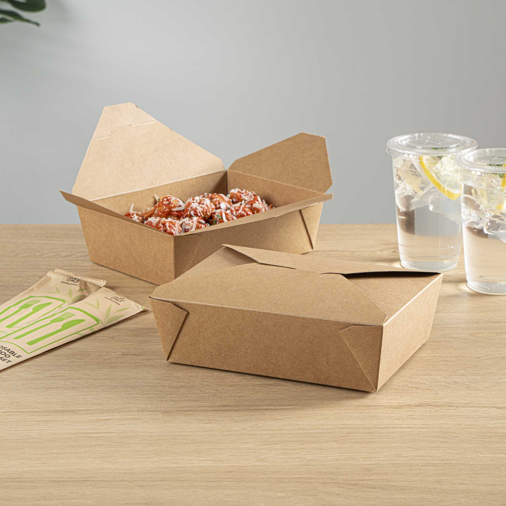 Bio Tek 71 oz Rectangle Kraft Paper Microwavable #3 Bio Box Take Out Container - 8 1/2" x 6 1/4" x 2 1/2" - 50 count box