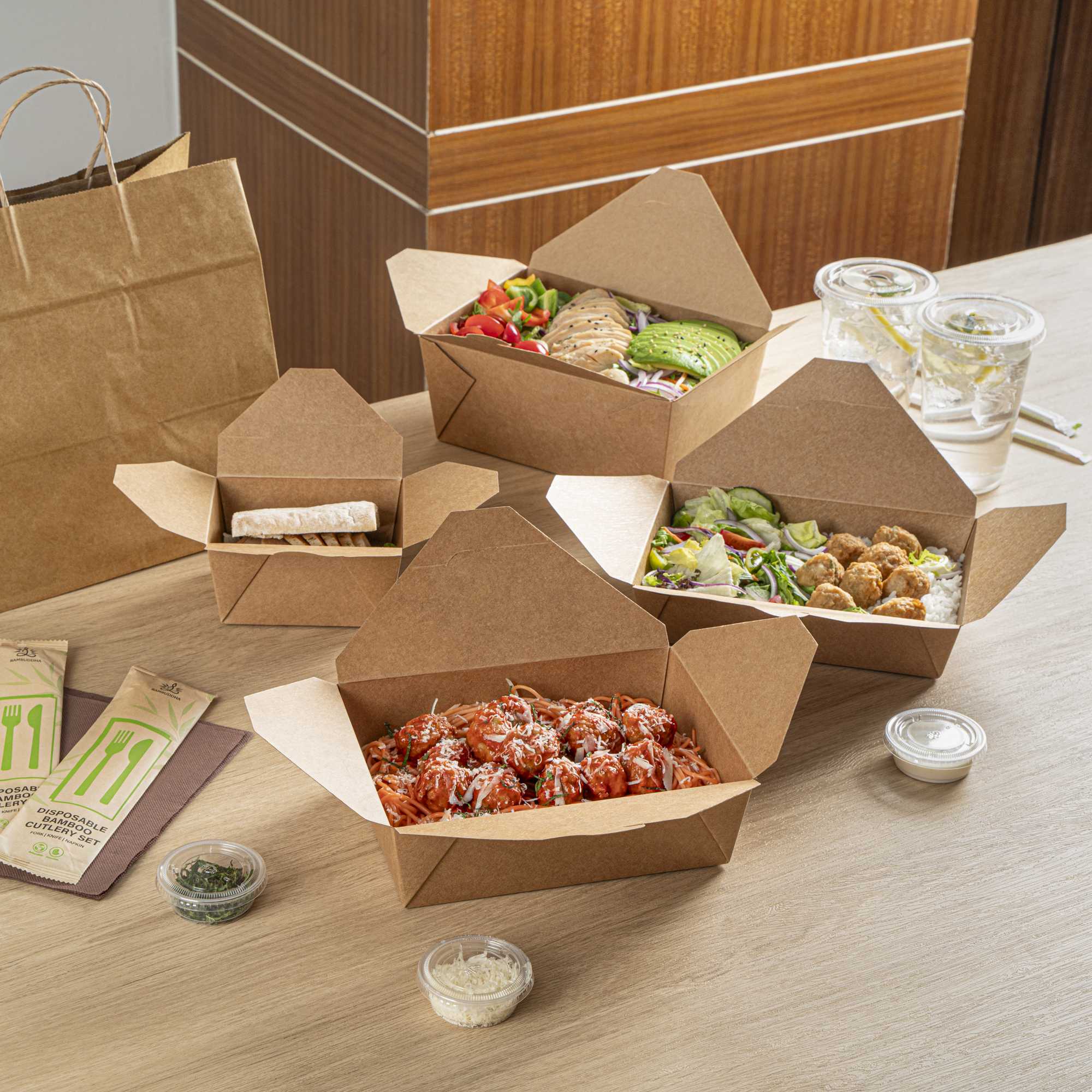 Bio Tek 71 oz Rectangle Kraft Paper Microwavable #3 Bio Box Take Out Container - 8 1/2" x 6 1/4" x 2 1/2" - 50 count box
