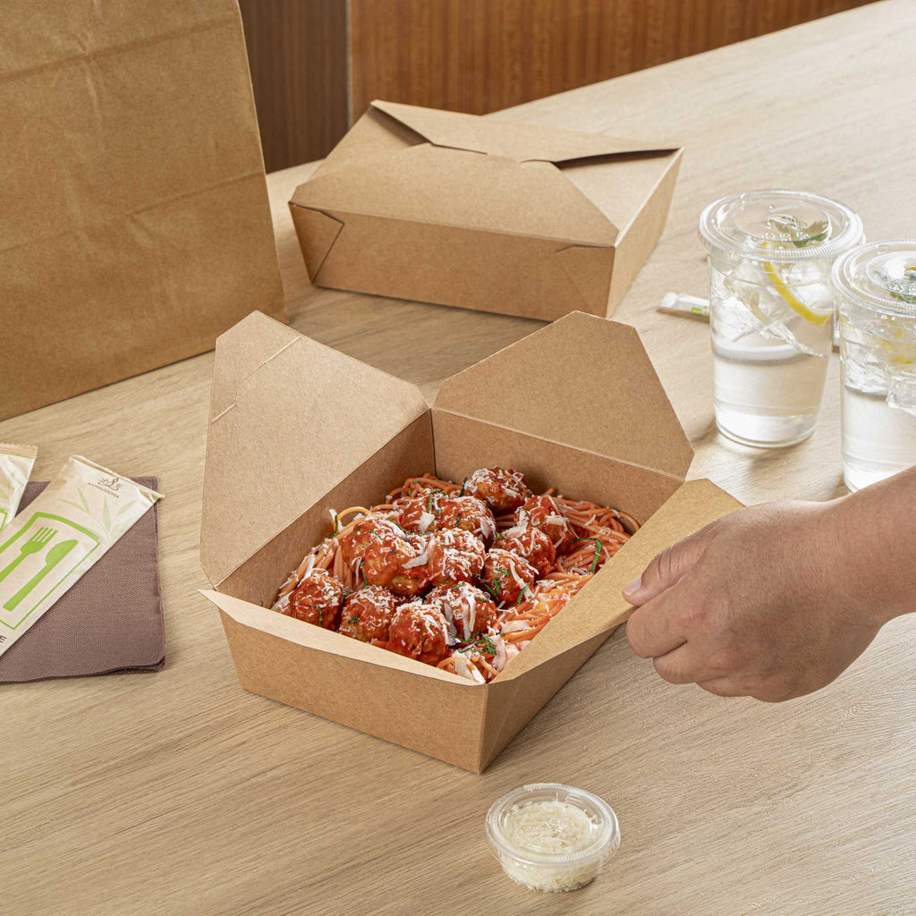 Bio Tek 71 oz Rectangle Kraft Paper Microwavable #3 Bio Box Take Out Container - 8 1/2" x 6 1/4" x 2 1/2" - 200 count box