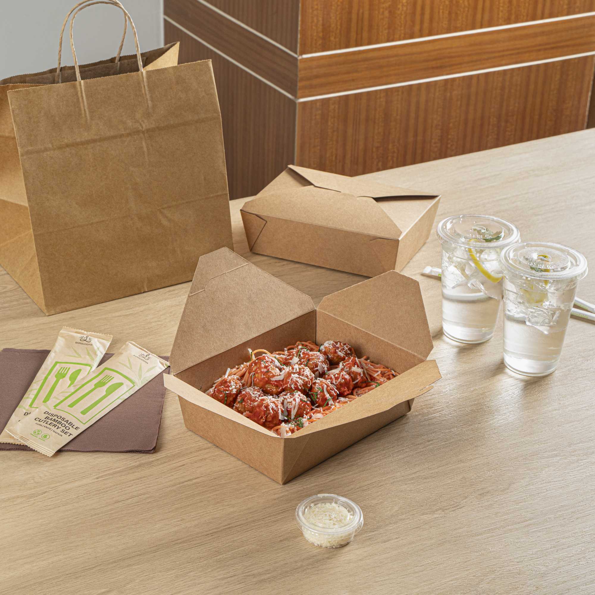 Bio Tek 71 oz Rectangle Kraft Paper Microwavable #3 Bio Box Take Out Container - 8 1/2" x 6 1/4" x 2 1/2" - 200 count box
