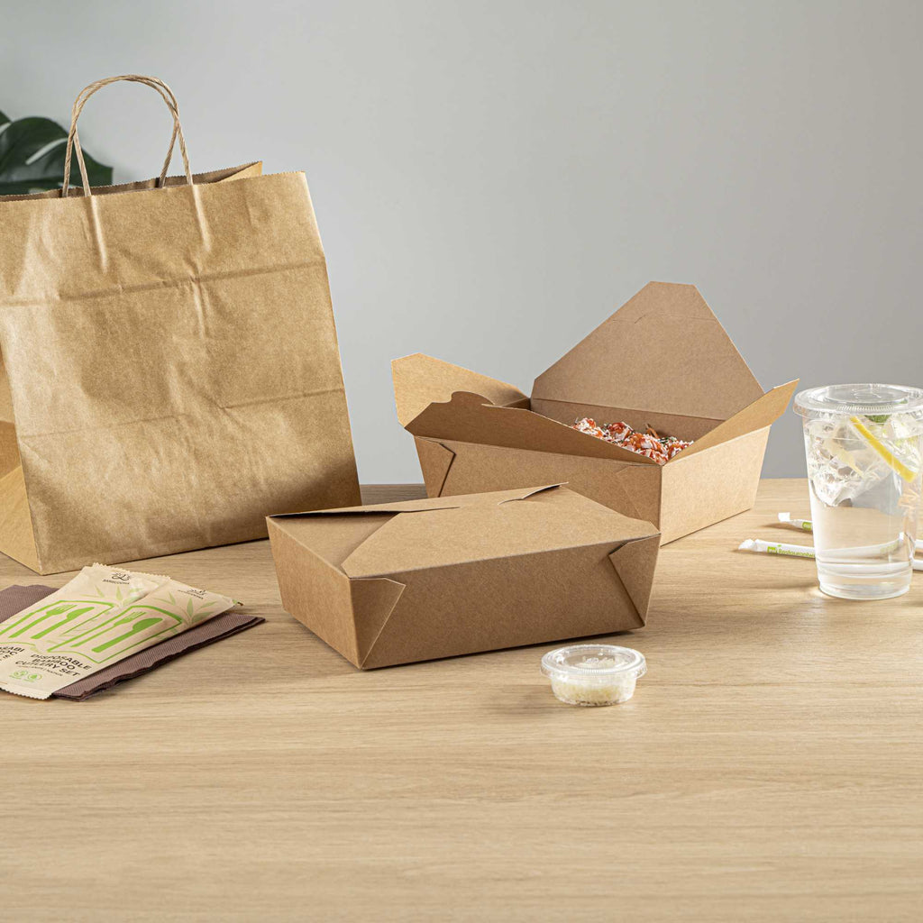 Bio Tek 71 oz Rectangle Kraft Paper Microwavable #3 Bio Box Take Out Container - 8 1/2" x 6 1/4" x 2 1/2" - 200 count box