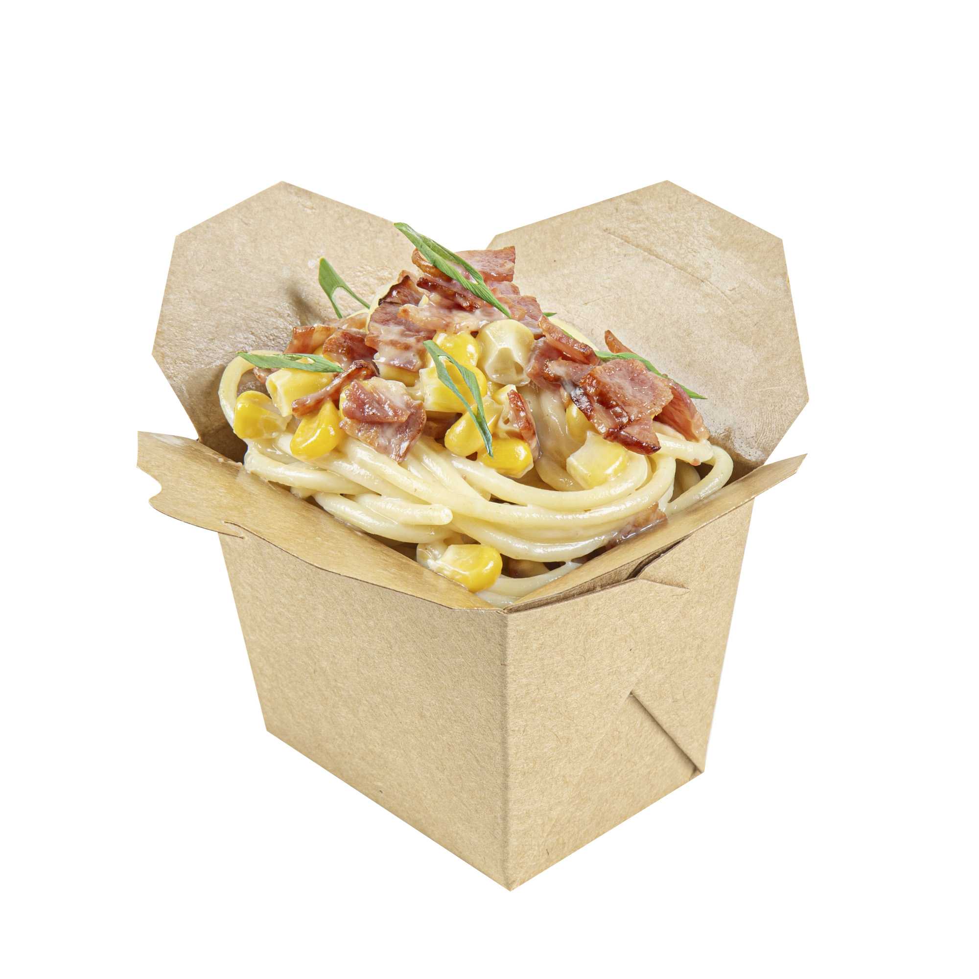 Bio Tek 8 oz Square Kraft Paper Microwavable Noodle Take Out Container - 2 3/4" x 2 1/4" x 2 1/2" - 25 count box