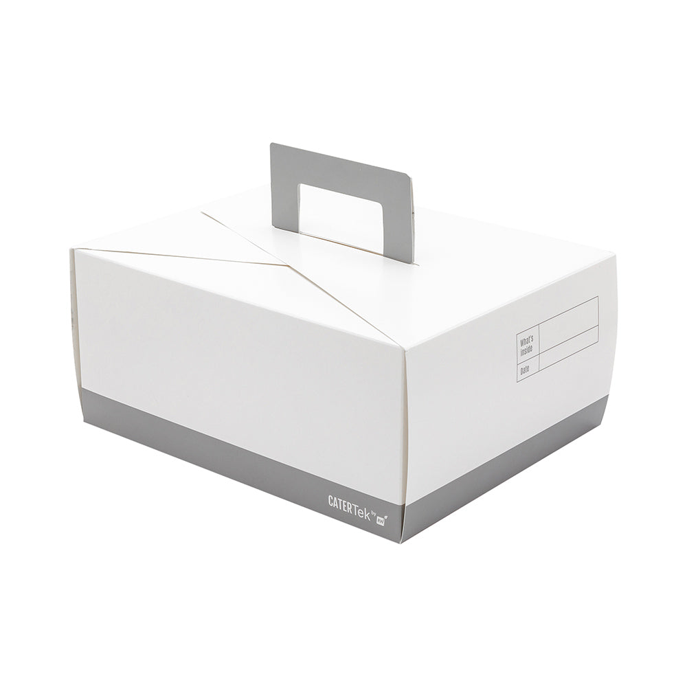 Cater Tek Rectangle White and Gray Paper Deep Take Out Container - with Handle - 9" x 7" x 4" - 100 count box