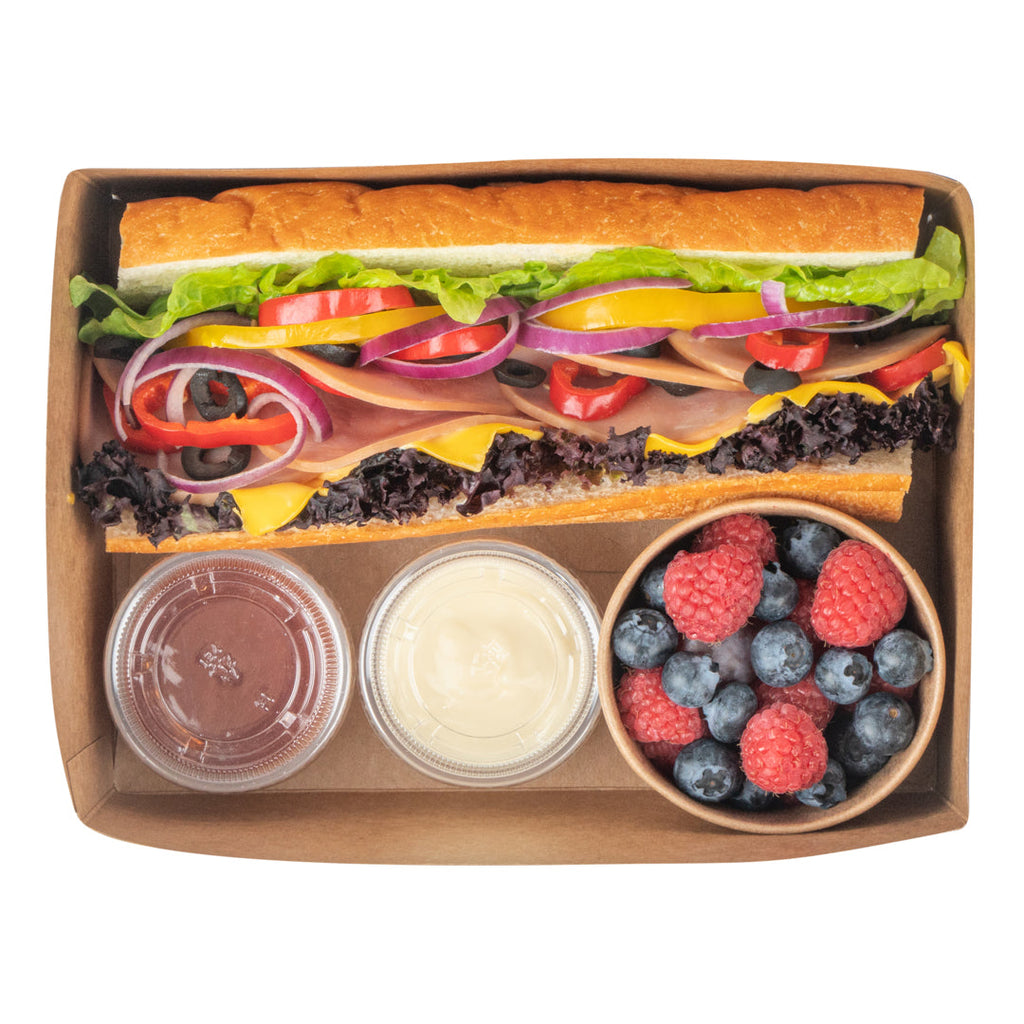 Bio Tek Rectangle Black Paper Sandwich / Burger Open Tray - 8 1/2" x 6" x 3 1/2" - 100 count box