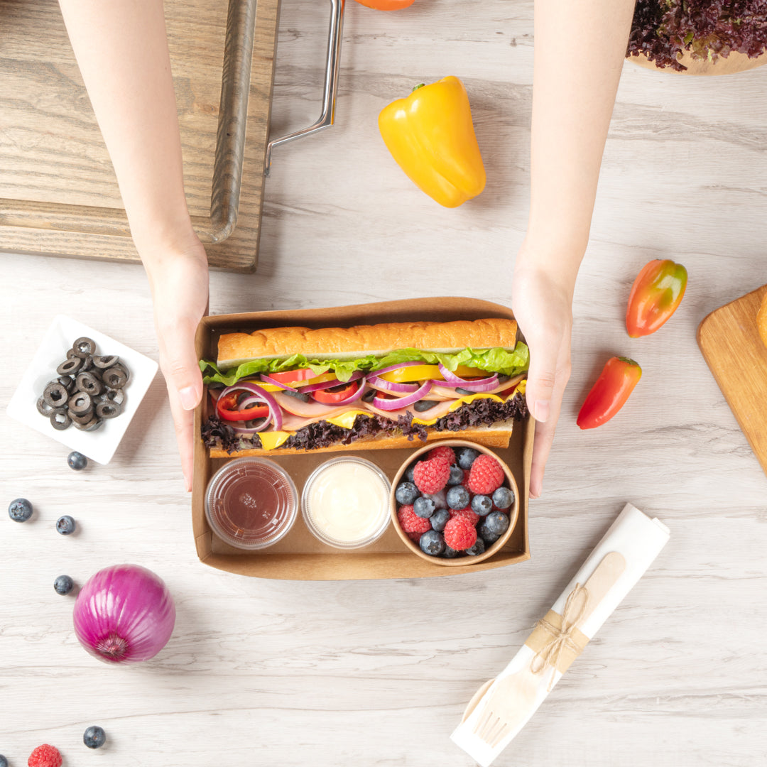 Bio Tek Rectangle Black Paper Sandwich / Burger Open Tray - 8 1/2" x 6" x 3 1/2" - 100 count box