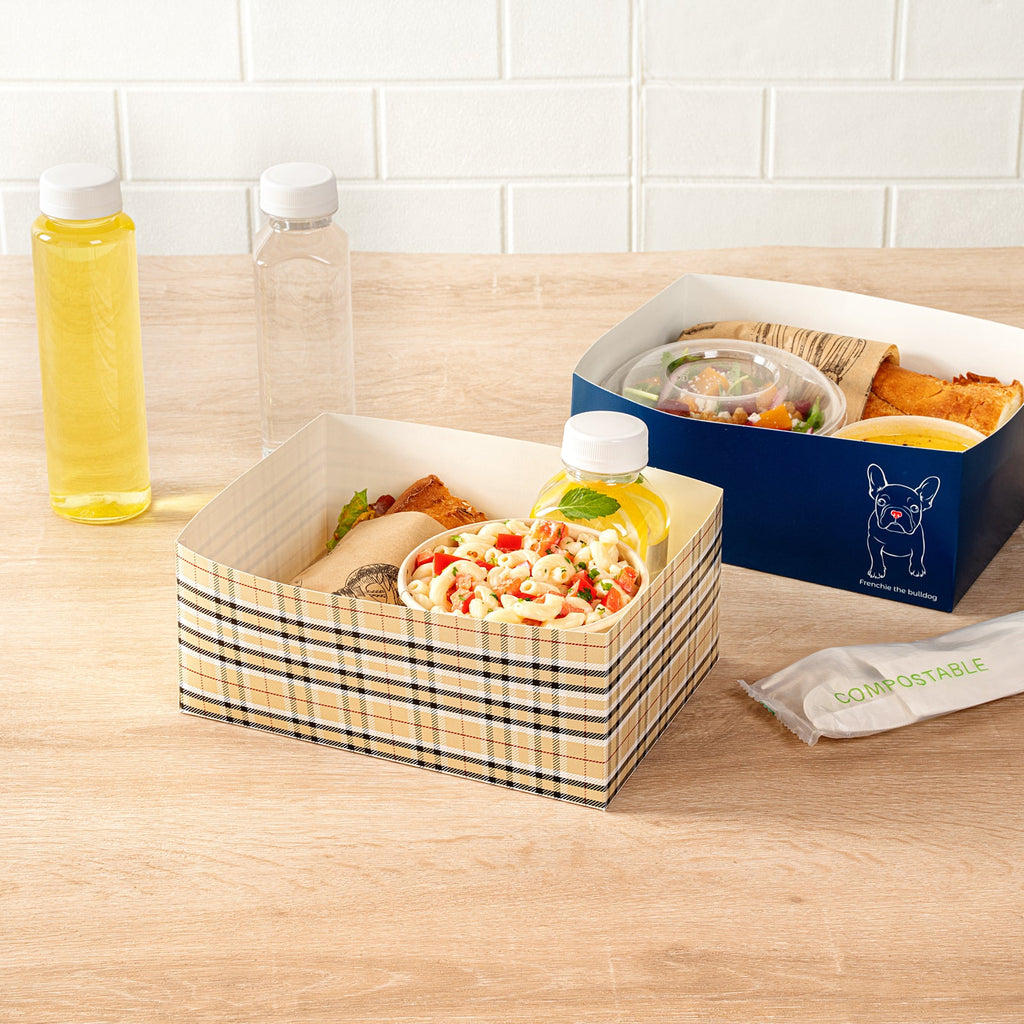 Bio Tek Rectangle Plaid Paper Sandwich / Burger Open Tray - 8 1/2" x 6" x 3 1/2" - 100 count box