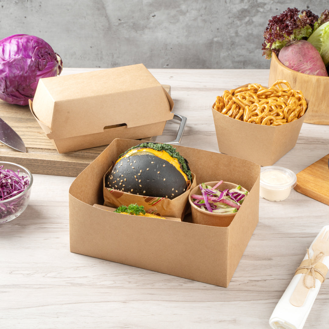 Bio Tek Rectangle Kraft Paper Sandwich / Burger Open Tray - 8 1/2" x 6" x 3 1/2" - 100 count box