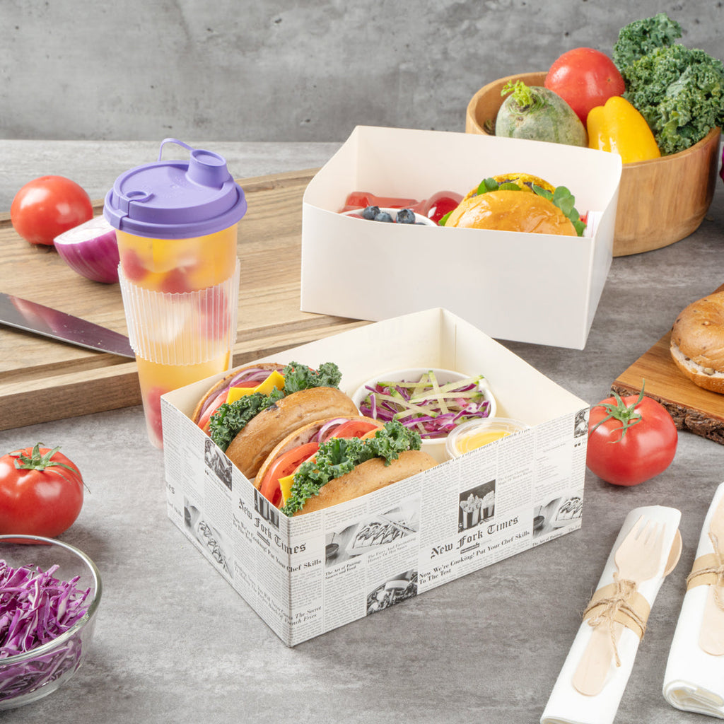 Bio Tek Rectangle Newsprint Paper Sandwich / Burger Open Tray - 8 1/2" x 6" x 3 1/2" - 100 count box