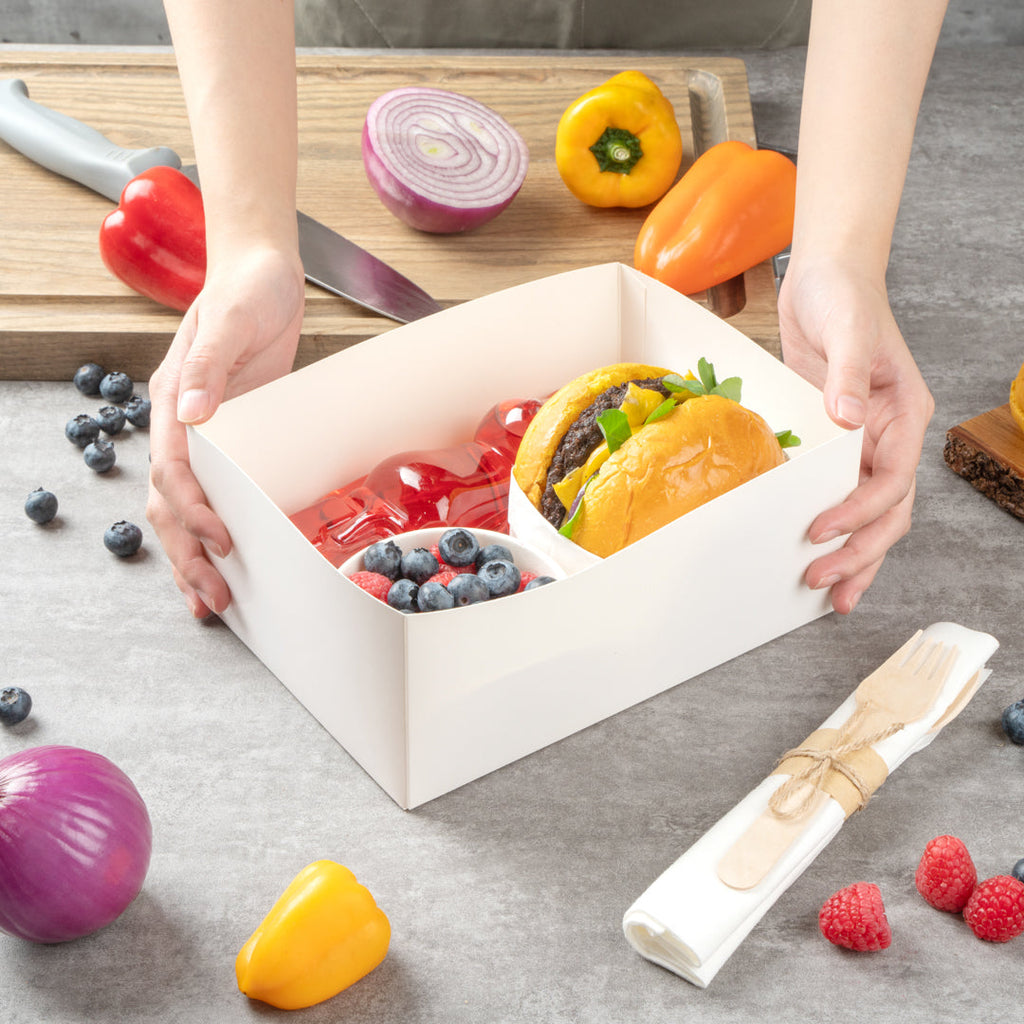 Bio Tek Rectangle White Paper Sandwich / Burger Open Tray - 8 1/2" x 6" x 3 1/2" - 100 count box