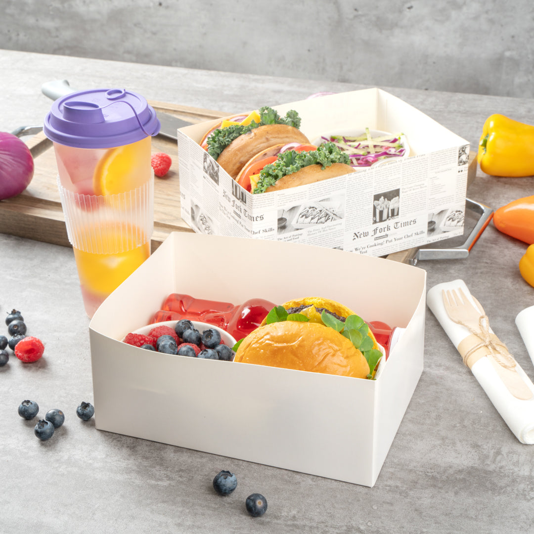 Bio Tek Rectangle White Paper Sandwich / Burger Open Tray - 8 1/2" x 6" x 3 1/2" - 100 count box